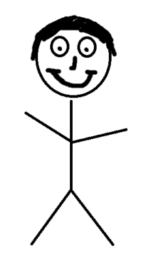 Ein Strichmännchen namens Klaus. Es hat Haare und ein Gesicht.