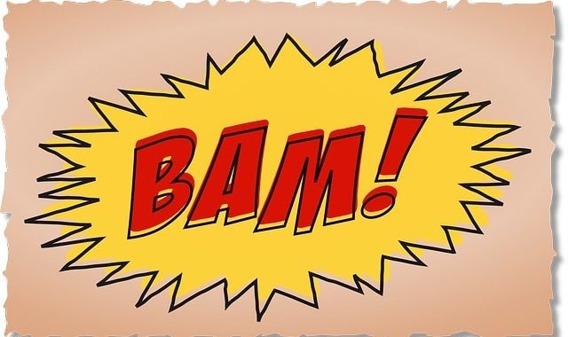 Der Schriftzug "BAM!" Symbolbild für die Erklärung was Clickbaits sind, nämlich reißerische Überschriften.