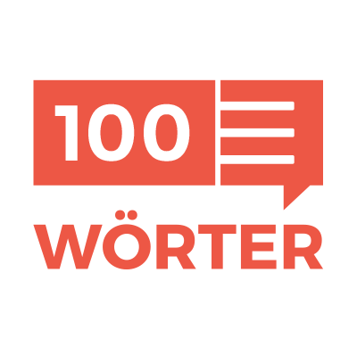 Der Schriftzug "100 Wörter". Das Logo von 100woerter.de