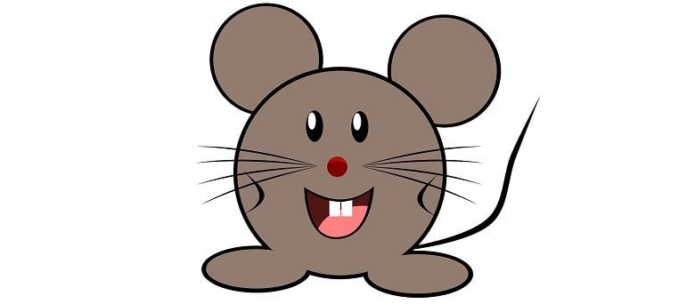 Eine dicke, braune Comic- Maus. Symbol-Bild für die 100-Wörter-Geschichte über die kleine Maus Robert und ihren Geburtstag.