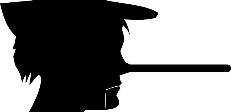 Die Silhouette einer Person mit langer Nase. Symbolbild für die Frage woher das Sprichwort kommt: Lügen haben kurze Beine.