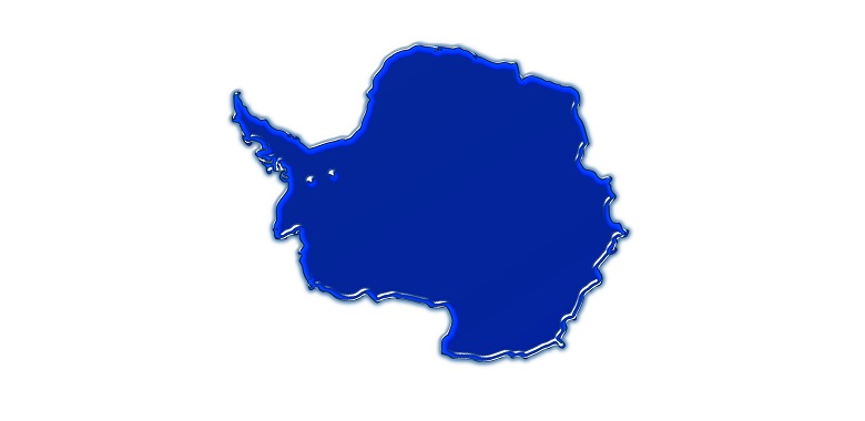 Die Umrisse des Kontinents Antarktika in der Antarktis. Symbolbild für die Erklärung des Namens des Kontinents Antarktika.