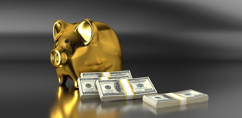 Ein goldenes Sparschwein mit Geldbündeln davor. Symbolbild für die Erklärung, was ein Bankdepot ist.