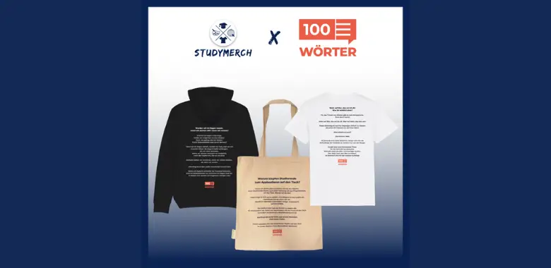 Die 100WÖRTER-Produkte im neuen 100WÖRTER-Shop von StudyMerch.